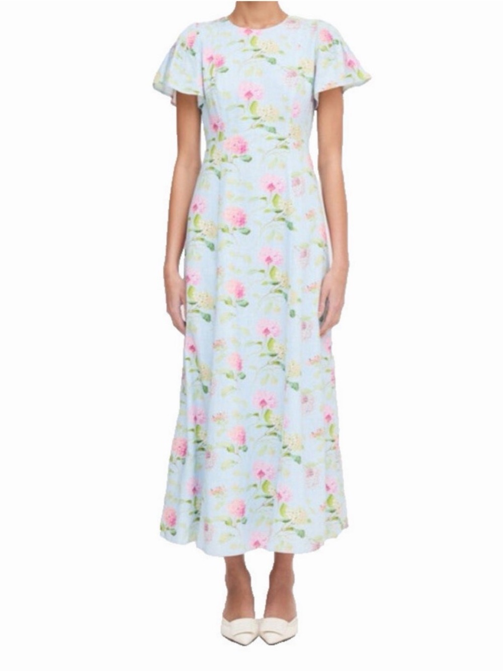 Hill House Dominique Dress in Hydrangea Chintz Blue Linen Blend